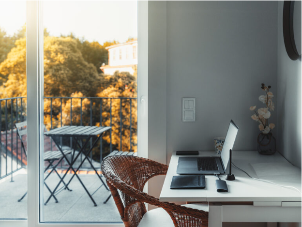 A person working from home in a bright UK living room