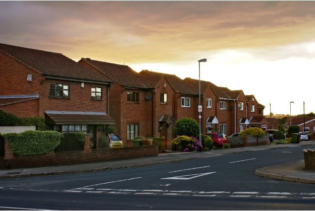 UK residential street at dusk, representing safety considerations
